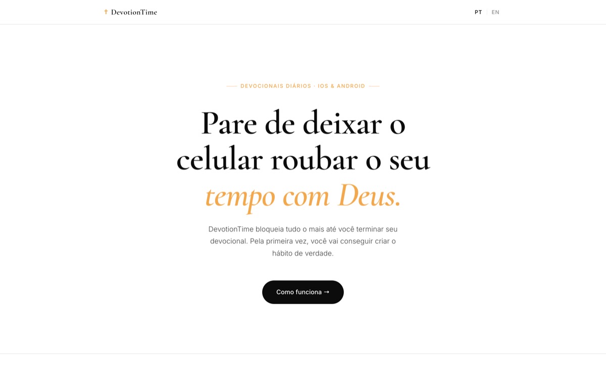 Site do app DevotionTime feito pela AltruistLabs